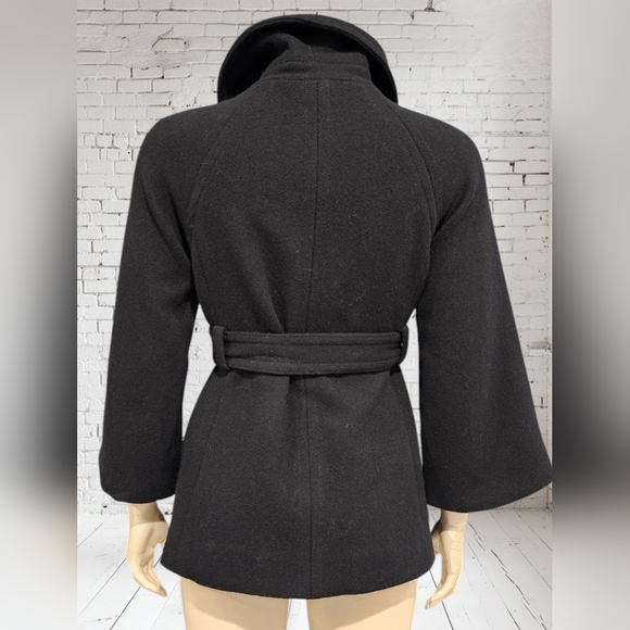 J. CREW Vtg Wool Black Belted Double Breasted Pea Coat 6 - Picture 2 of 8